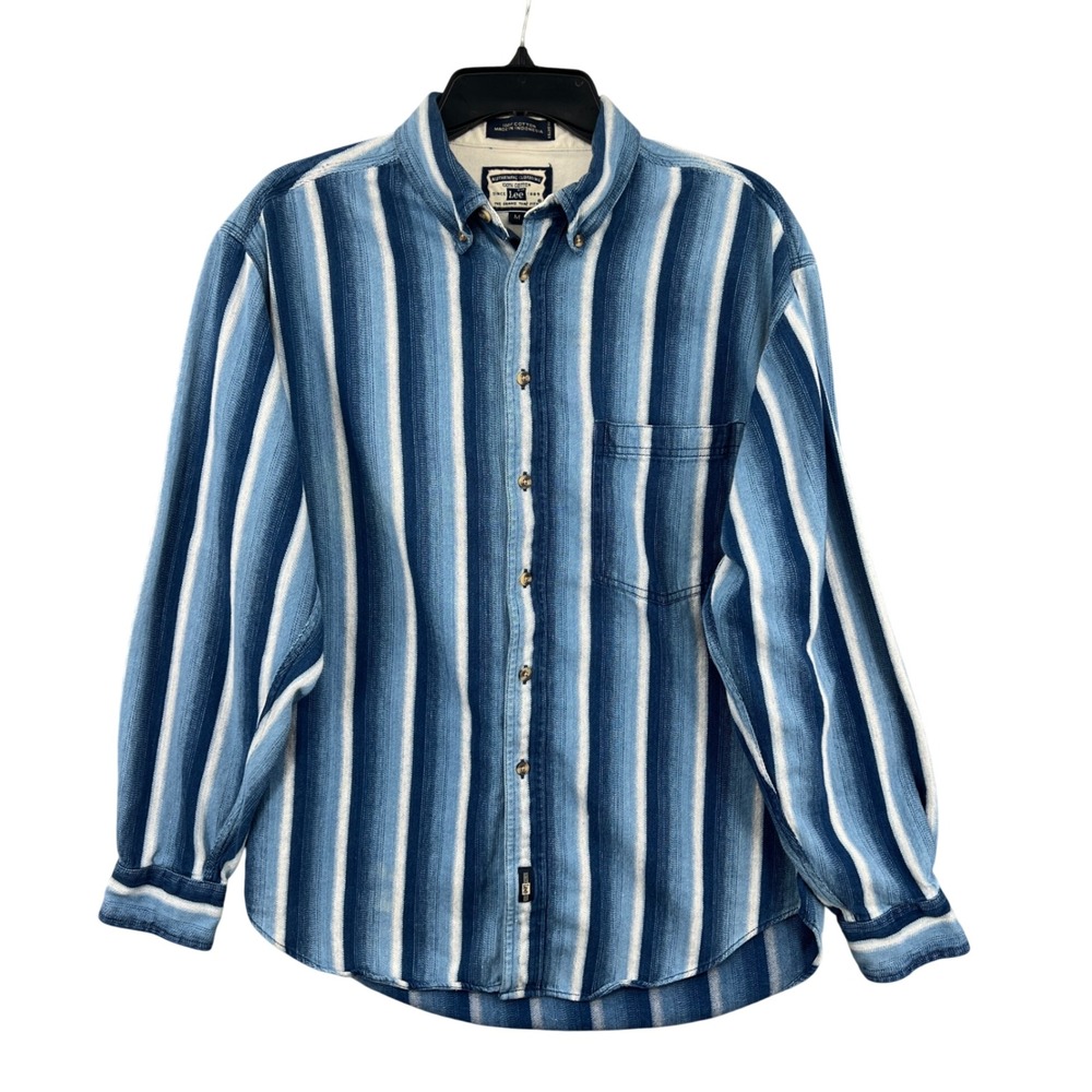 Lee Classic Striped Long Sleeve Button Down Cotton Shirt Size M Heavyweight Work